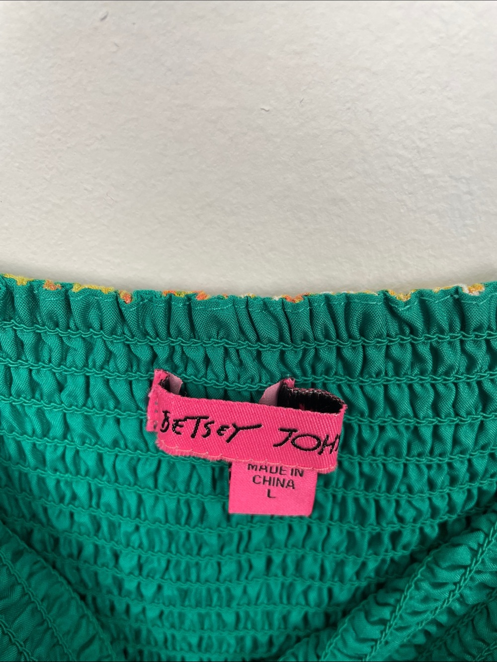 Betsey Johnson Women L Green Tropical Palm Print Square-Neck Smocked Maxi Dress - Picture 8 of 8